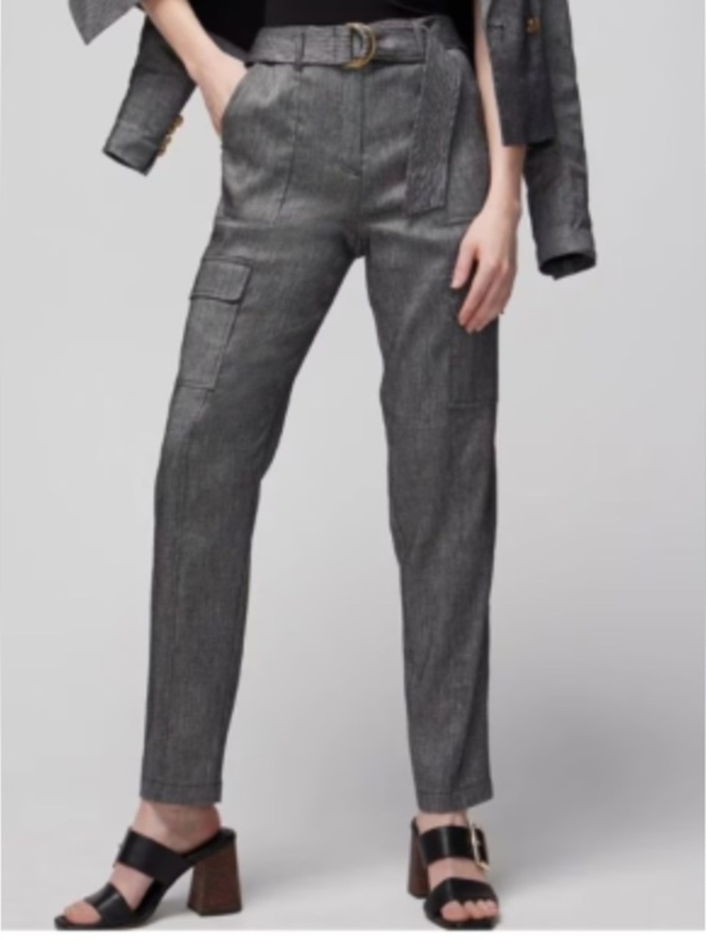 White House Black Market Linen Blend Belted Utility Pant